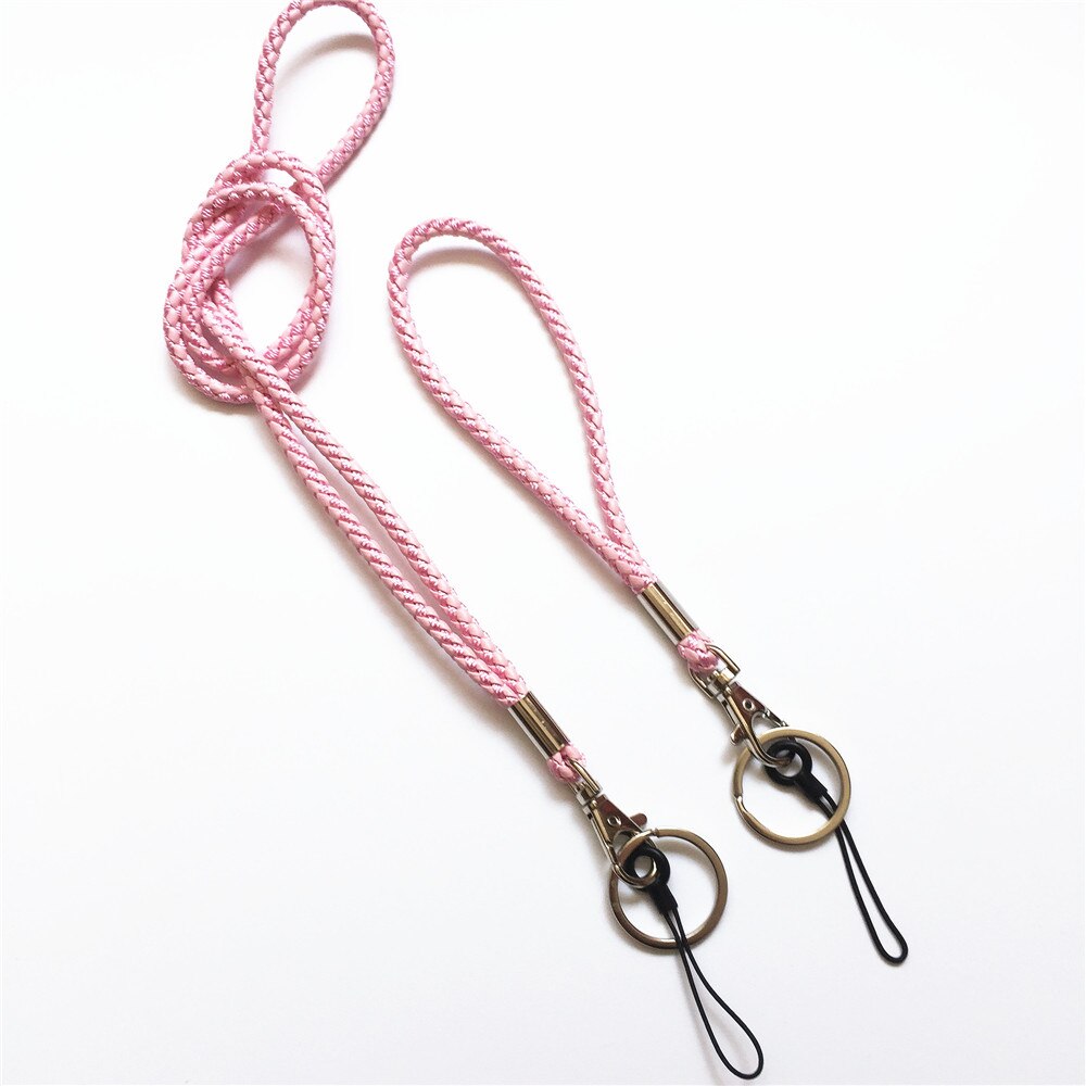 2 st pu flätad snodd nyckelring halsband och hand handled nyckelring för nycklar & kamera & mobiltelefon & id-märke: Rosa