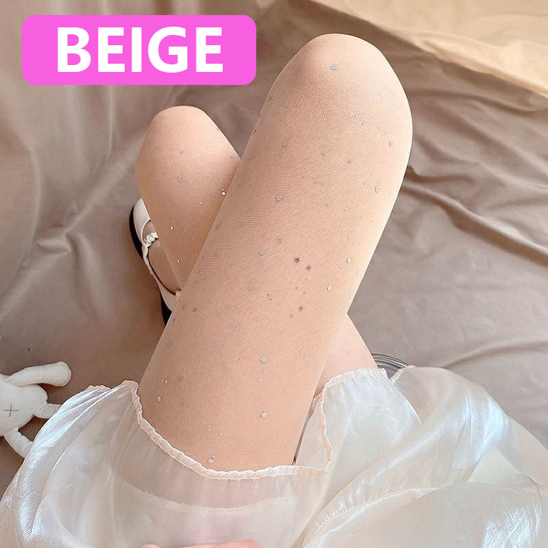 Pantimedias finas de verano con medias brillantes con purpurina, medias largas de pierna de seda blancas, negras y Beige, calcetines para mujeres y niñas: Beige