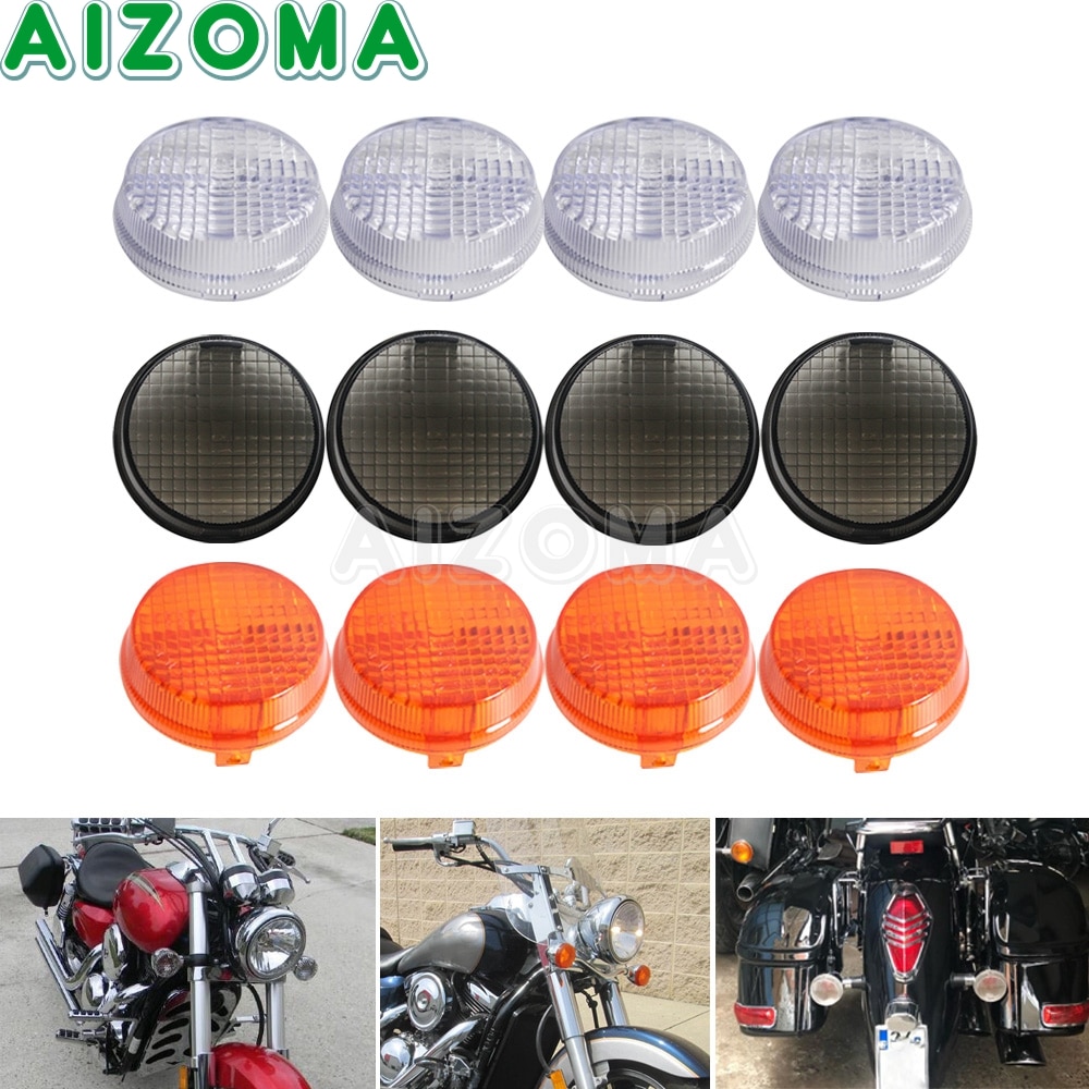 Lentes de luz delantera y trasera para coche, intermitentes de color ámbar con humo claro, lente redonda de 1300 pulgadas para Honda VTX Aero 1600, Kawasaki Vulcan 2,75, VN1600