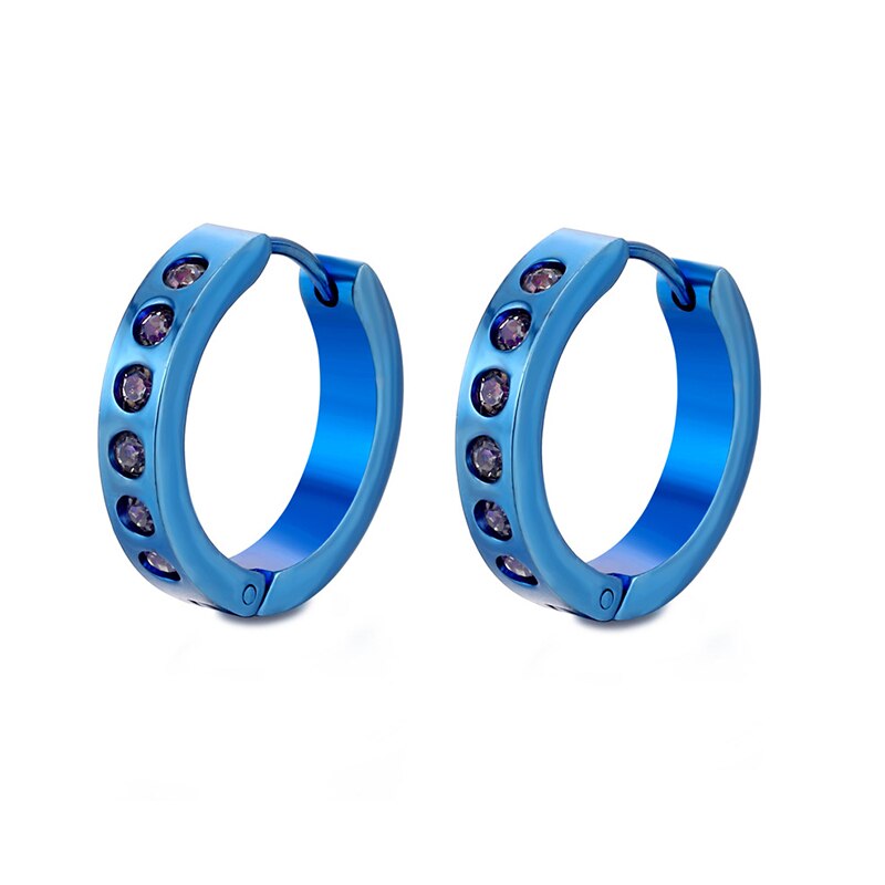 Orecchini a cerchio in cristallo traforato orecchini in acciaio inossidabile tondo blu zircone per donna uomo dichiarazione di gioielli con strass: D-7-2    1 paio