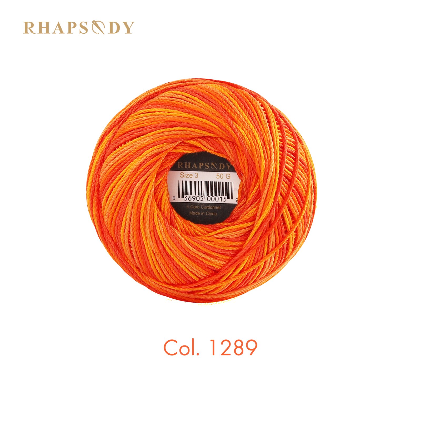 Rhapsody-Hilo de ganchillo egipcio tamaño 3, algodón perlado, colores variados, bricolaje, costura, doble mercerizado, 50g120Yds: 1289 Orange Crush
