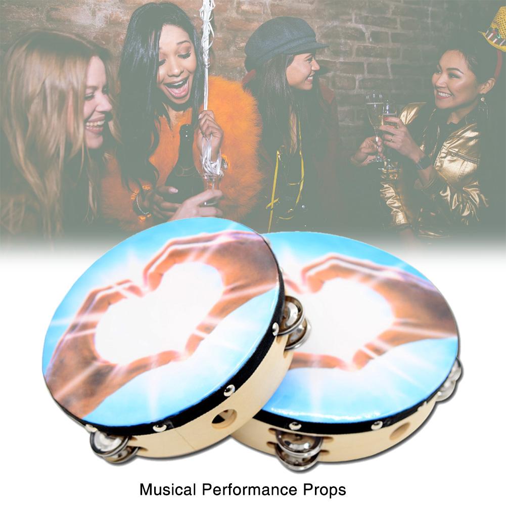 Pandereta Musical de 8 pulgadas, marco de madera de percusión reflectante, doble hilera de Metal, banda para iglesia, instrumentos musicales, para fiestas