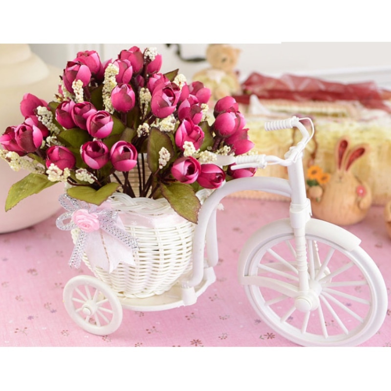 DIY Plastic White Tricycle Bike Flower Basket Bicycle Container For Flower Plant Home Wedding Party Decoration Wreaths