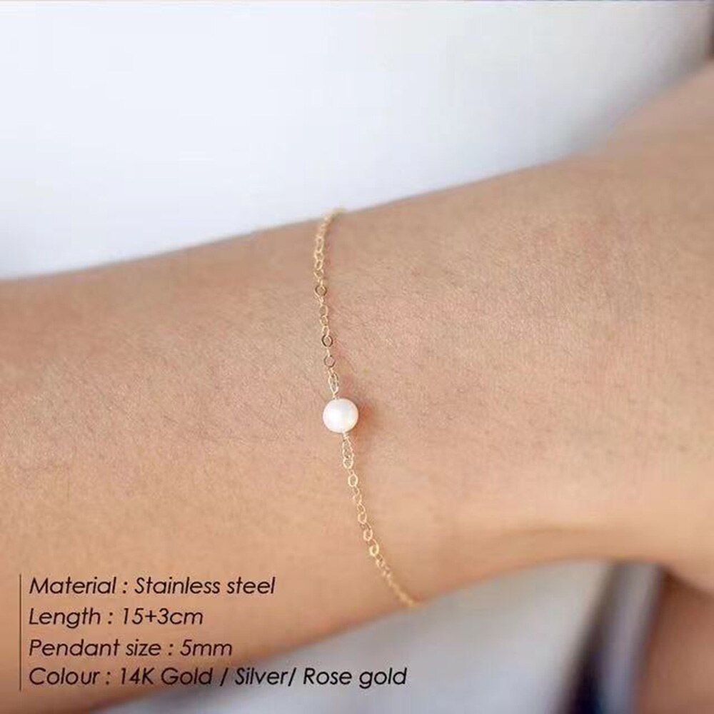 Sunibi Rvs Armband Voor Vrouwen Zeeschelp Gesimuleerd-Parel Ultra Dunne Kettingschakel Armband Sieraden