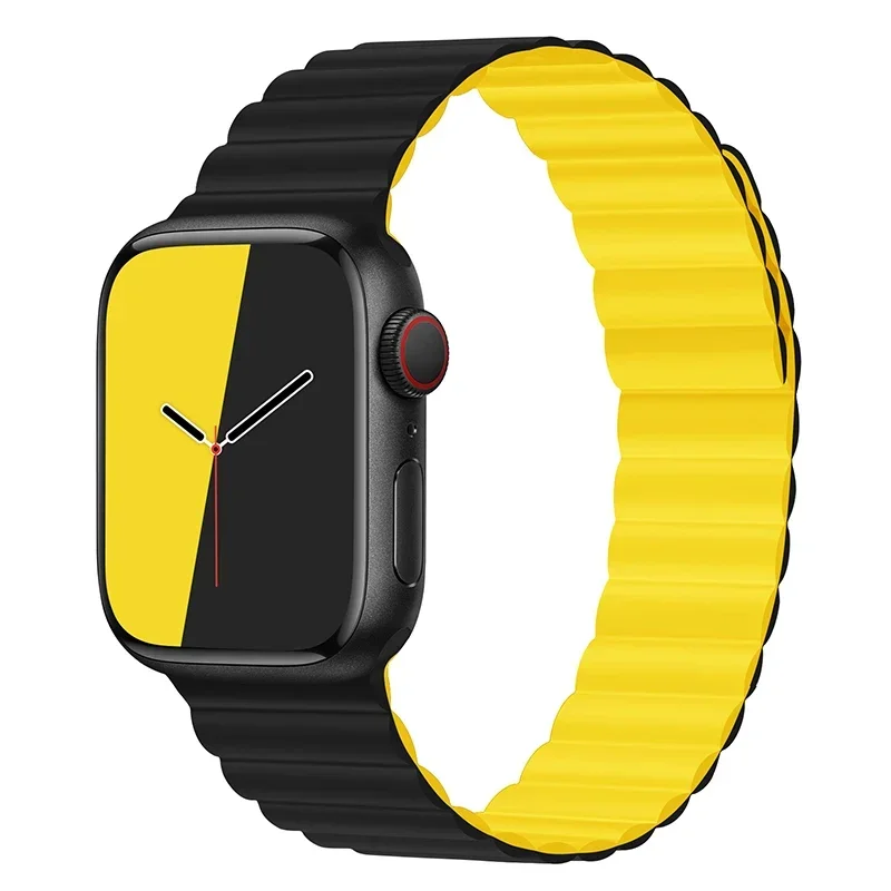 Magnetisk rem til apple watch series 7 band 45mm 41mm silikone urrem iwatch series  s 3 5 4 6 se 38mm 40mm 42mm 44mm: Sølvgul / 14mm