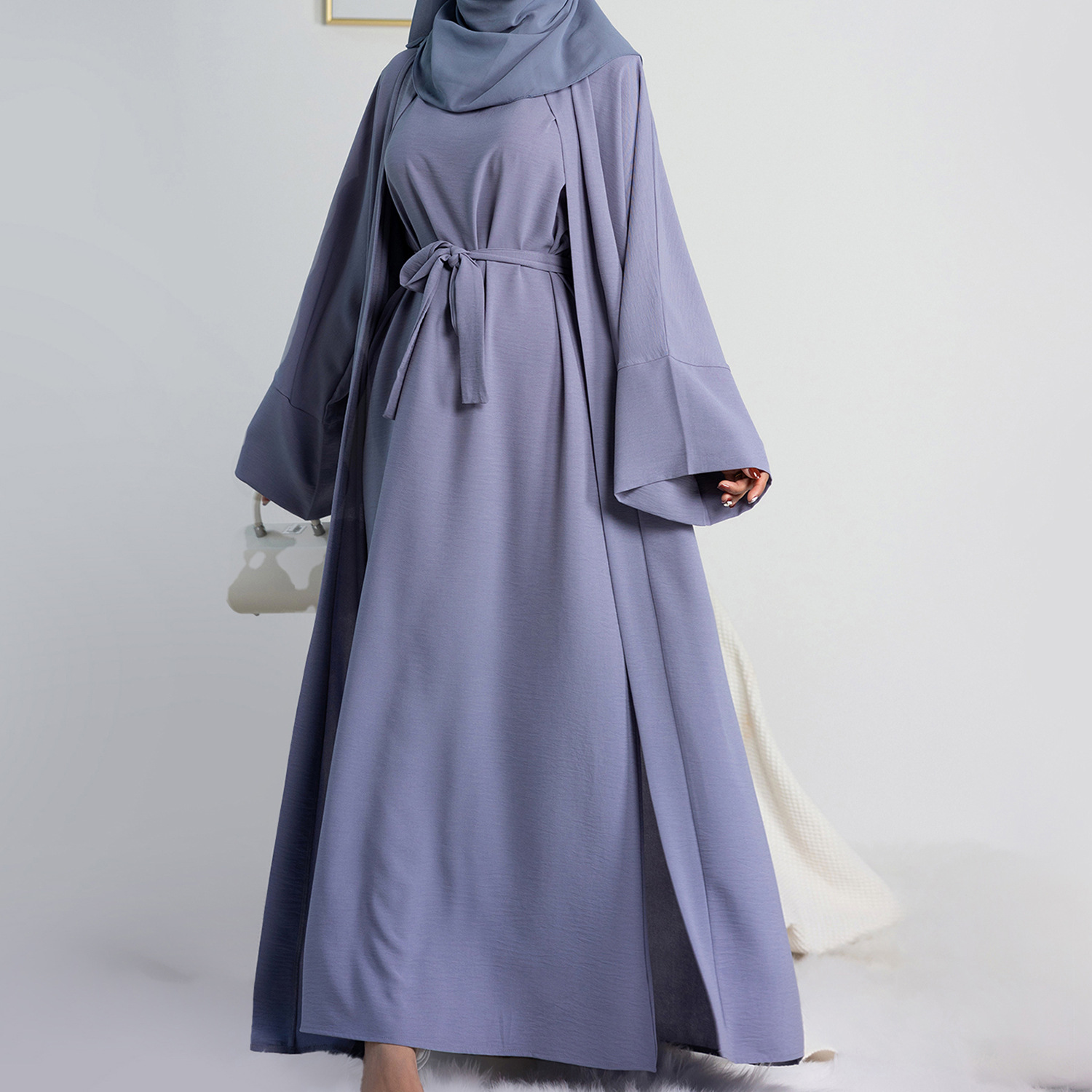 Abaya vestido Hijab sin mangas, conjunto musulmán a juego, bata islámica de lujo, vestido africano, Kimono marroquí, ropa de caftán, 2 uds./Set: L / Oro