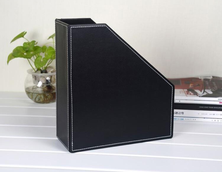 1-slot a4 houten lederen office desktop bestand boek tijdschrift stand rack houder tafel document filing box organizer zwart 224A