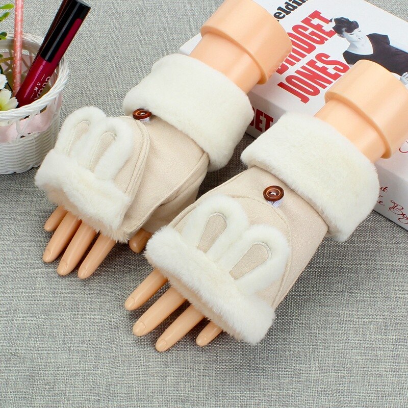 Kinder Mädchen Halbe Finger Flip Fäustlinge Plüsch Dicken Fahren Handschuhe Nette Katze Touchscreen Handschuhe für Mädchen Winter Warme Handschuhe: 3-White