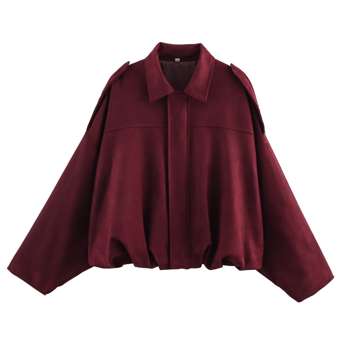 YENKYE Women Suede Textured Bomber Jacket Long Sleeve Lapel Collar Loose Coats Casual Female Outerwear Chic Tops: S / Burgundy