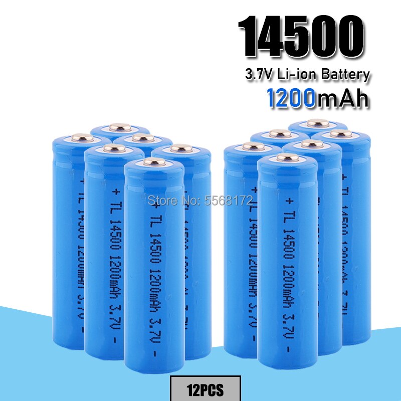 14500 1200 mah uppladdningsbara li-ion batterier 3.7v volt 14500 litiumbatteri för kamerafackla leksak: 12 st