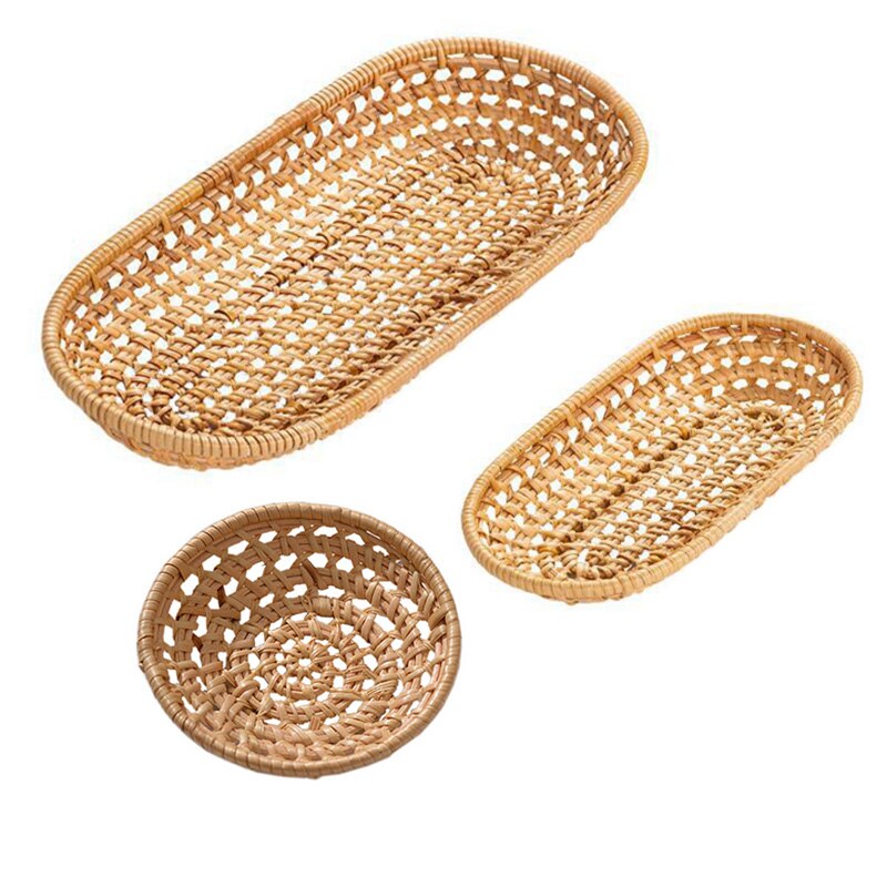 Rotan Opbergvak Ronde Ovale Mand Hand Geweven Rieten Lade Brood Mand Fruit Ontbijt Display Plaat Keuken Gereedschap