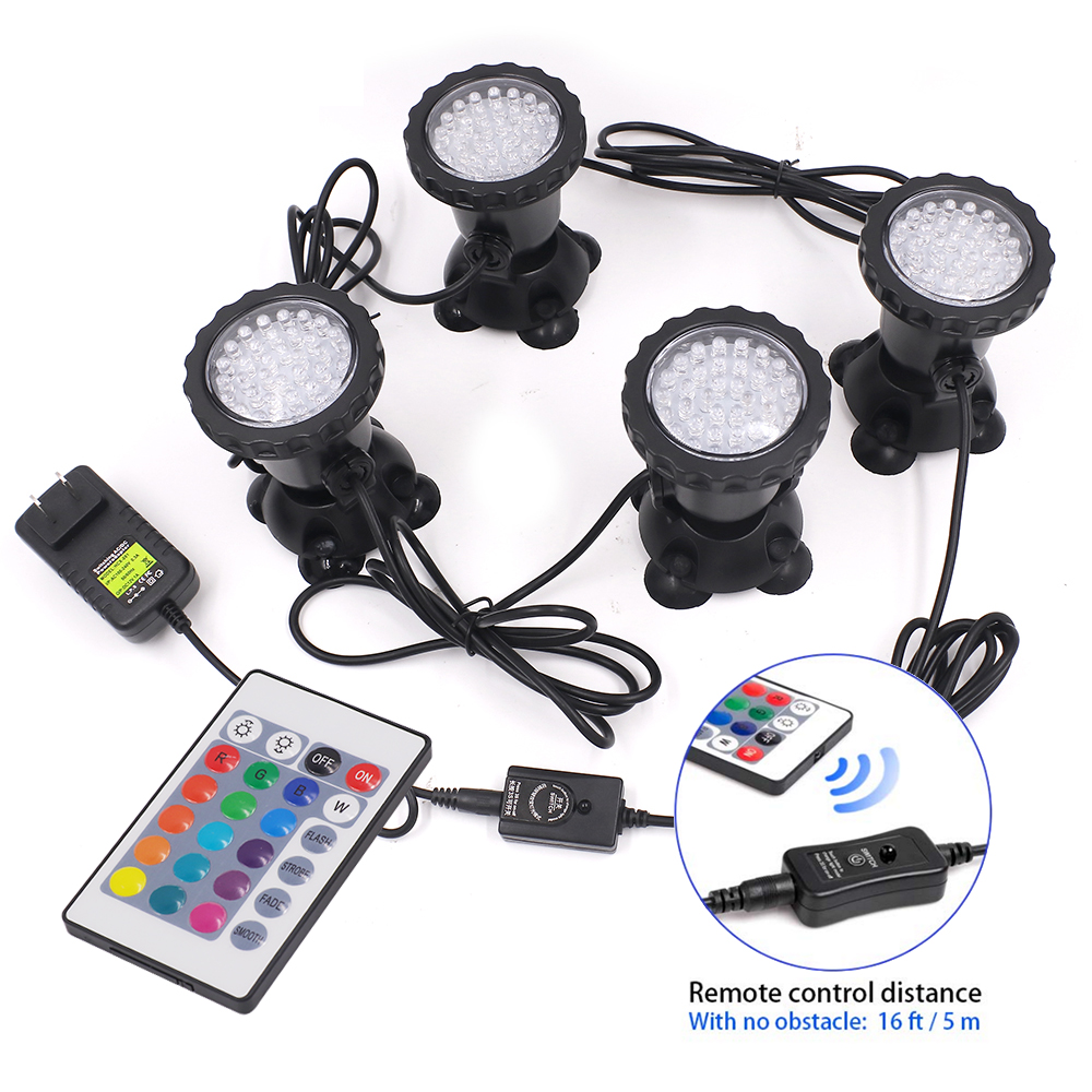 36LEDs RGB Underwater Spotlight 12V IP68 Waterproof Fountain Fish Tank Swimming Pool Pond Aquarium Garden Lamps