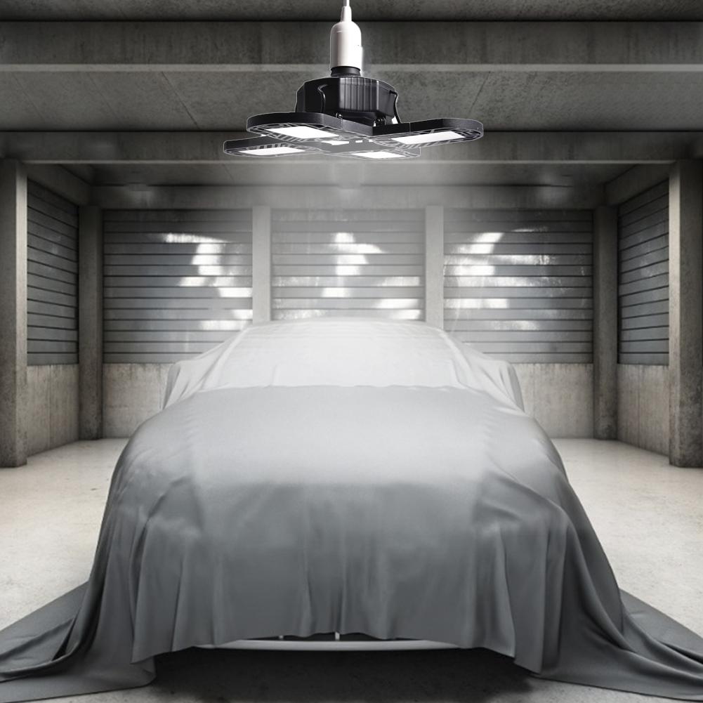 Deformable LED Garage Light 120w Super Bright Industrial Lamp With 4 Adjustable Panels E27 High Bay Light For Workshop Warehouse