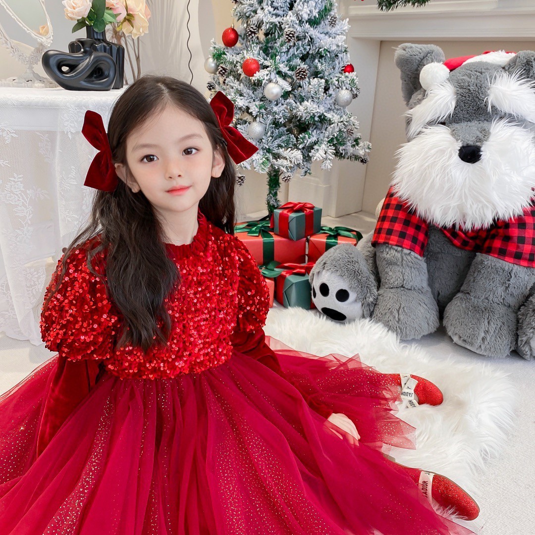 Tongbao-vestido de terciopelo y zorro plateado para niña, vestido de princesa de terciopelo con lentejuelas, para otoño e invierno, Año , Navidad y Año ,