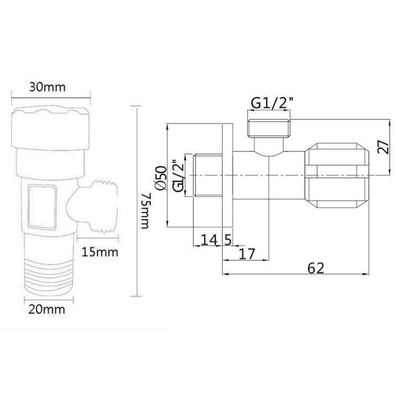 Stainless Steel Angle Valve G1 / 2 * 1/2 Water Heater Toilet Bathroom Kitchen Inlet Water Stop Faucet Angle Valve