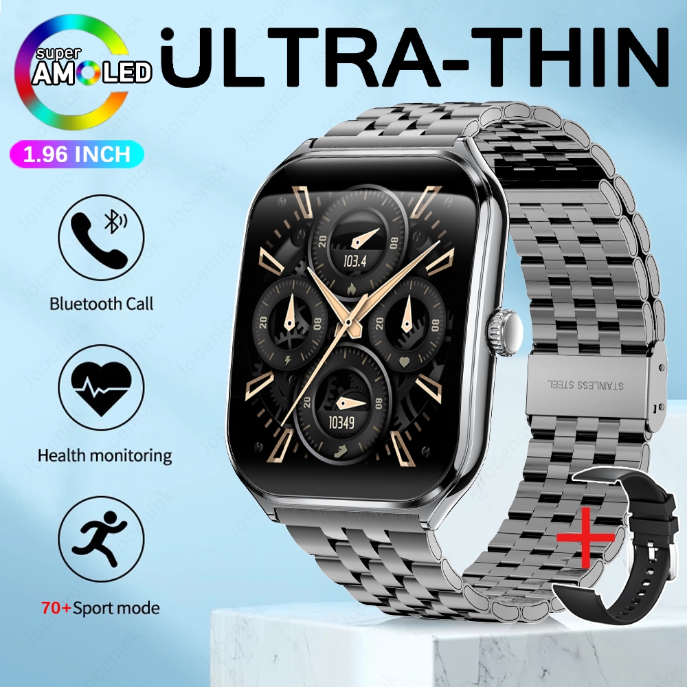 Novo esporte ao ar livre smartwatch masculino 1.96 "tela amoled sempre mostrar tempo ai voz monitor de saúde à prova dwaterproof água bt chamada smartwatch: Vermelho