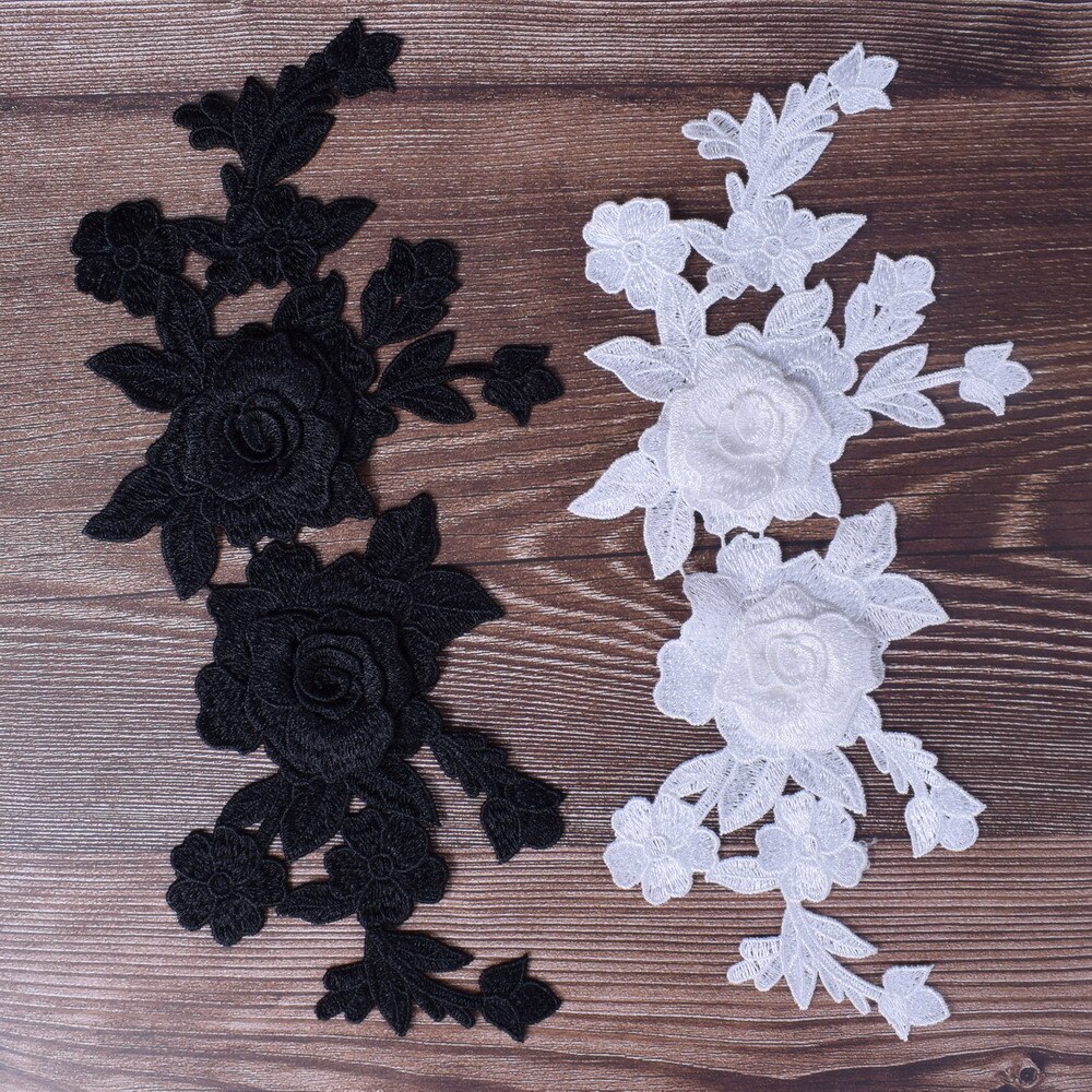 1Pc Zwart Wit Bloem Borduren Patch Heat Transfers Naai Op Patches Kant Stof Voor Kleding Kleding Decoratieve Applicaties