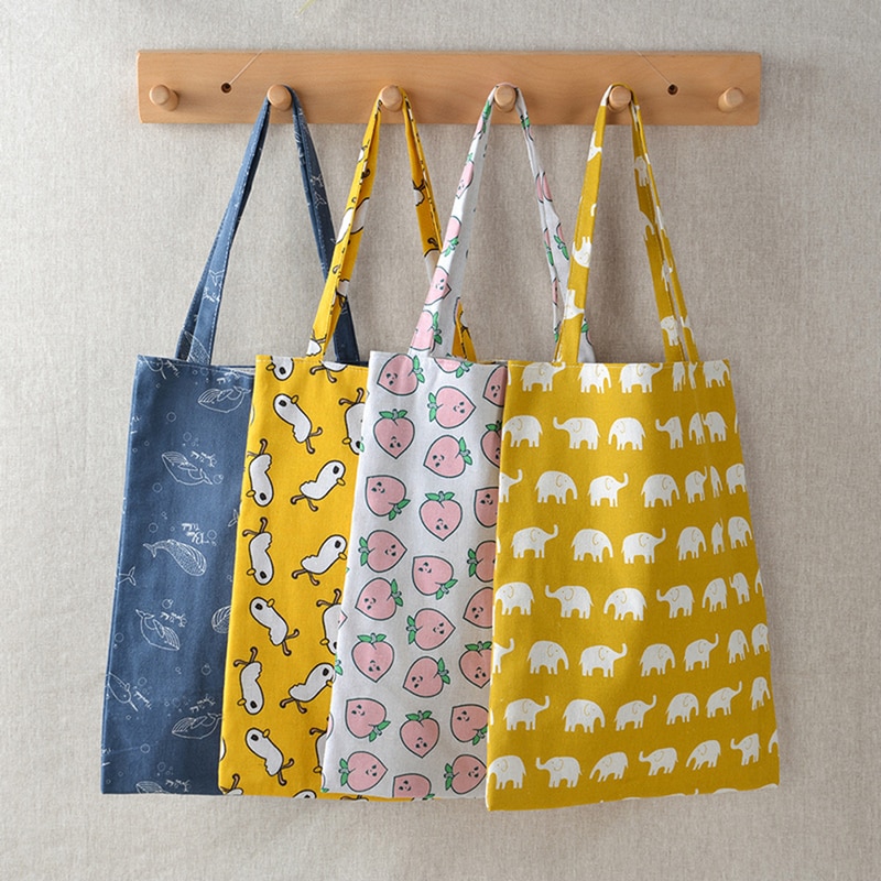 Bolso de compras reutilizable con estampado bonito, bolso de lona para mujer, bolso ecológico, bolso de hombro, bolso de viaje de playa, bolso de lino de algodón