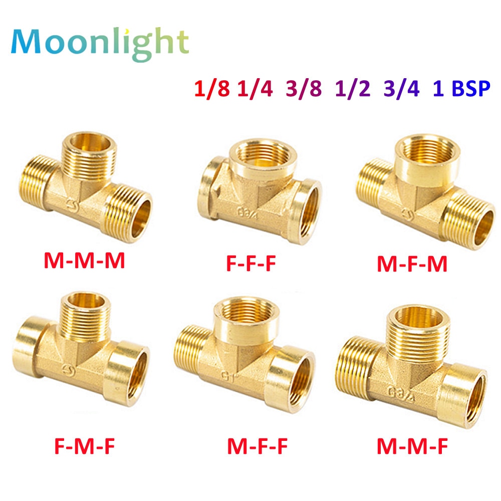 Encanamento pneumático encaixe de tubulação bronze macho/fêmea rosca 1/8 "1/4" 3/8 "1/2" bsp tipo t acessórios cobre água óleo gás adaptador
