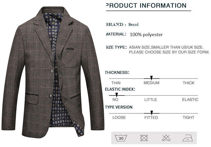 Mwxsd merke herre rutete blazerjakke i ull herre slank passe dressjakke homme uformelt mannlig blazer dressjakke masculino