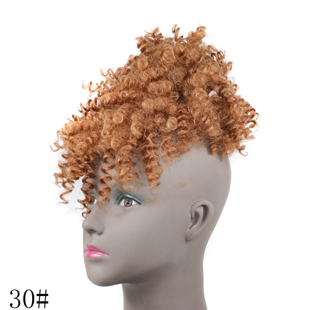 Jeedou afrikansk hår knold chignon med pandehår sort ombre farve hårtilbehør krøllet hår syntetisk damehår hestehale: #30