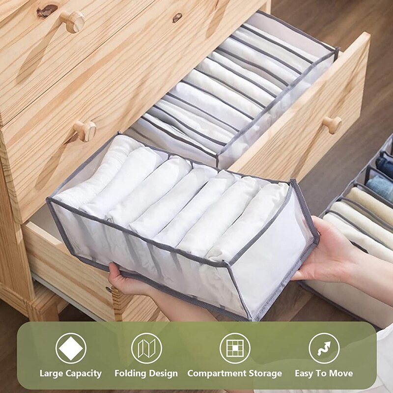 7 Grids Clothes Organizer 4PCS,Folded Clothes Organizer For Closet,Washable Drawer Clothes Compartment Storage Box