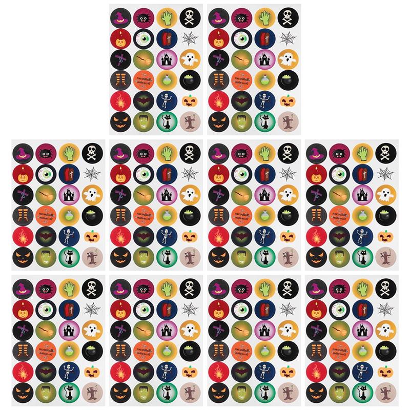 10 vellen halloween-tasstickers met zelfklevende etiketten (geassorteerde kleuren)