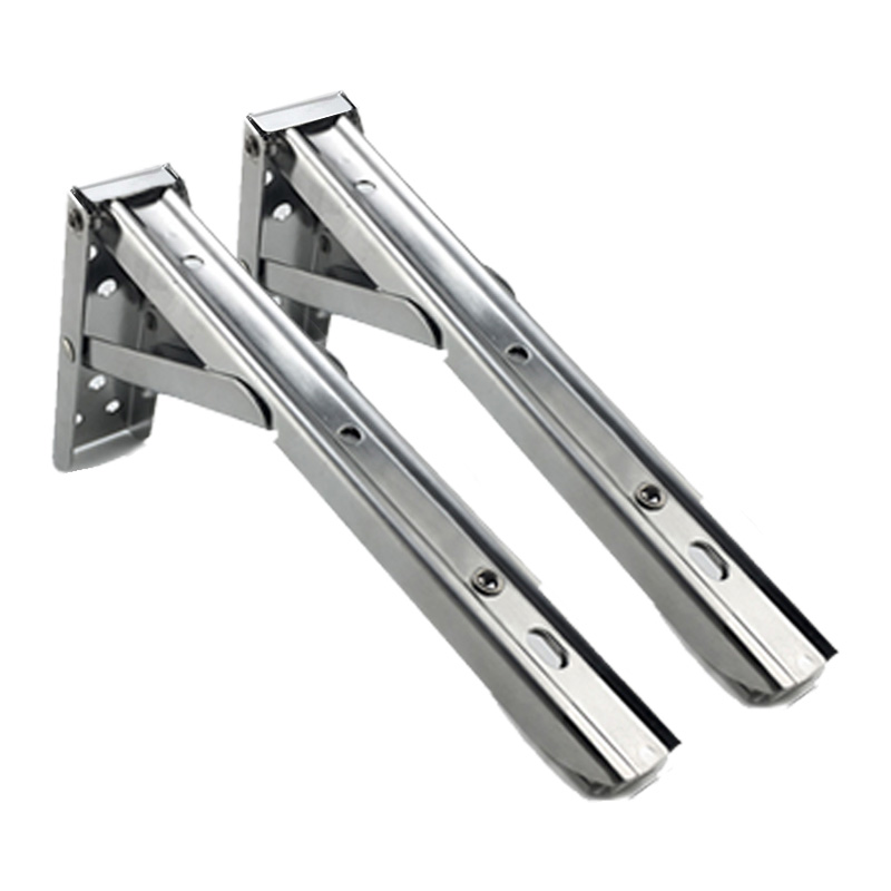 2pcs Rugged Stainless Steel Folding Bracket Triangle Wall Bracket 90 degree Telescopic Folding Desk Rack Hardware Accessories