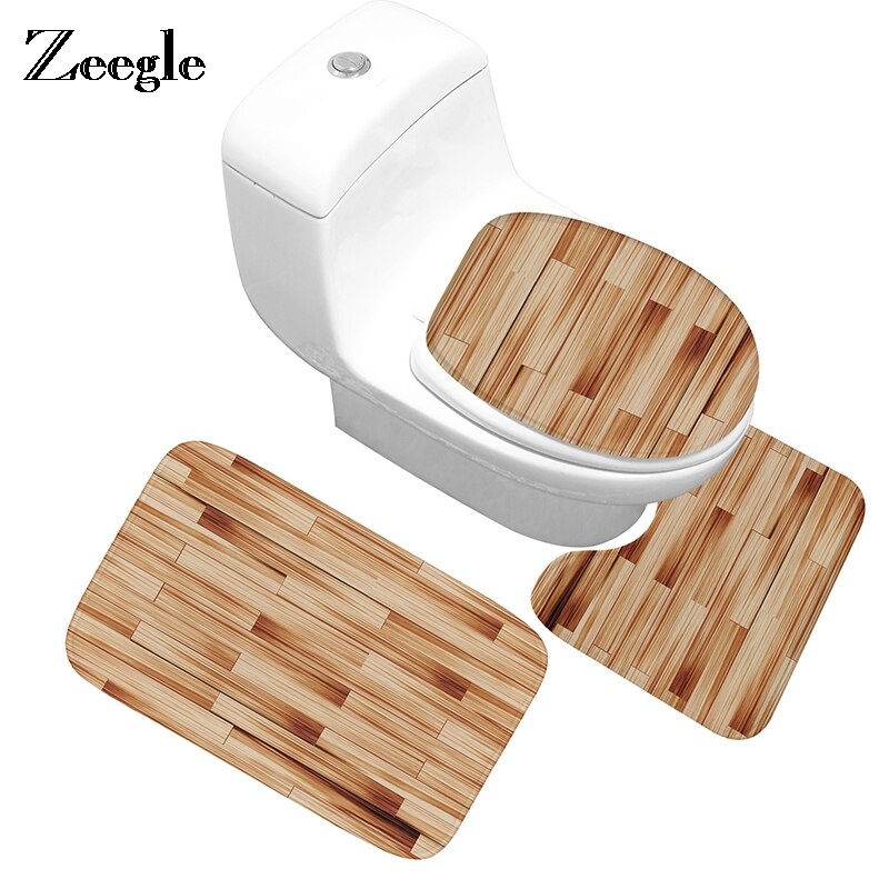 Bamboe bedrukte badmattenset, flanellen toiletbrilhoes, antislip badmat, badmat, wasbare douchevloermat