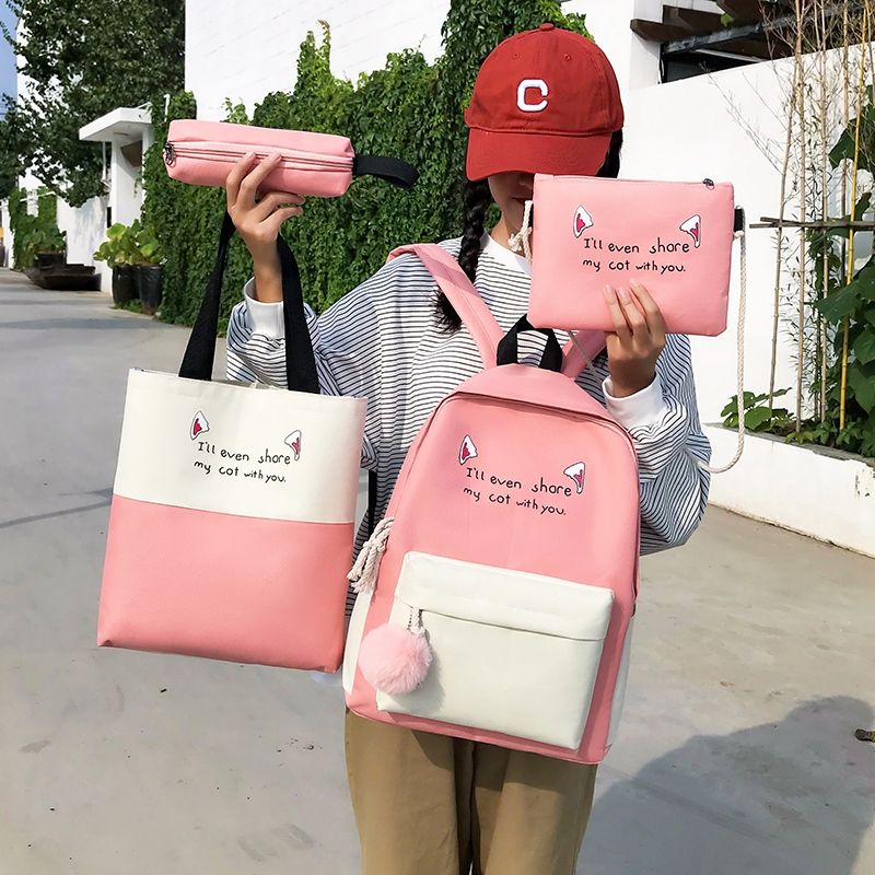 Tienermeisjes Rugzakken Voor Hoge Schooltassen 4 Stks/set Nylon Patchwork Campus Middelbare School Student Rugzak Vrouwen