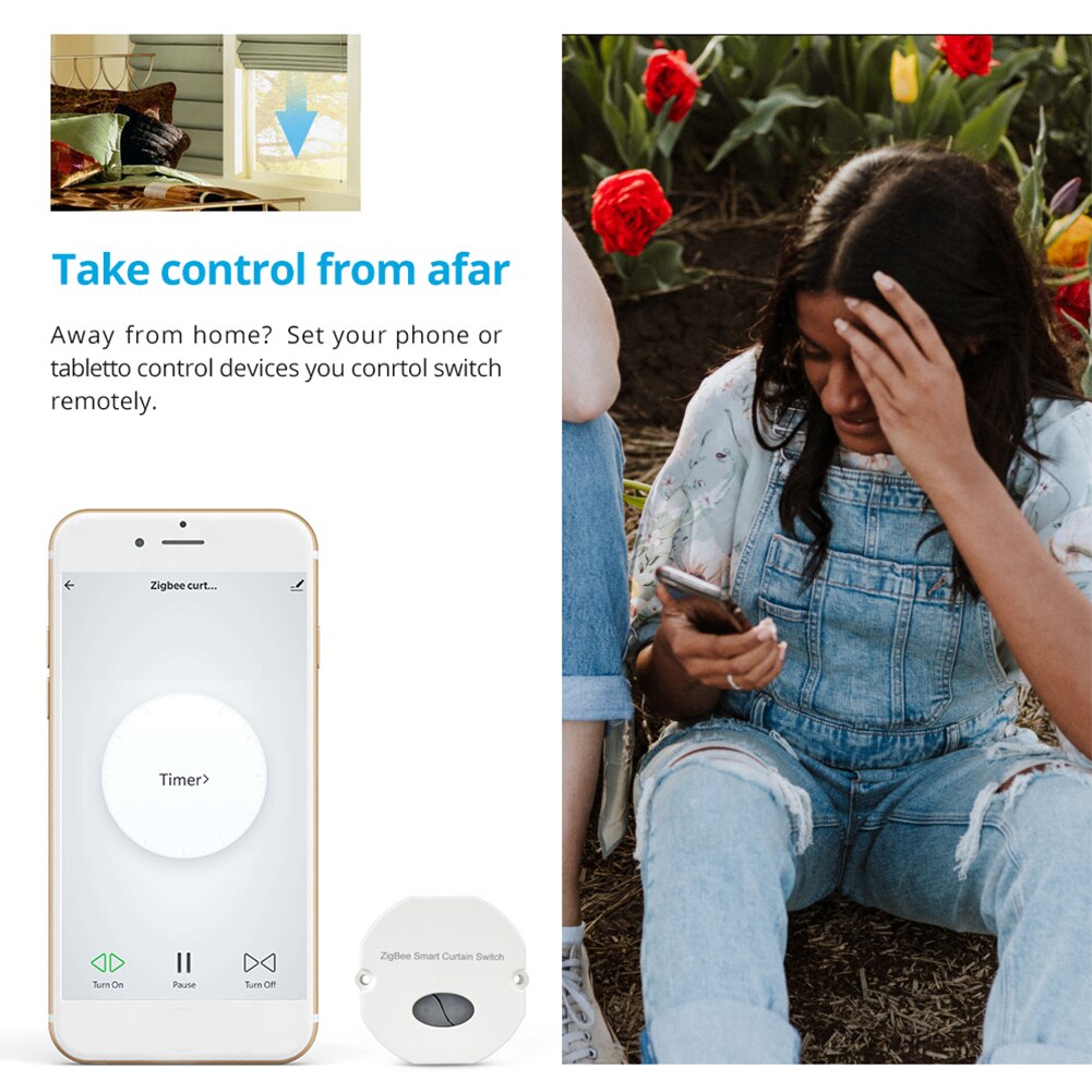 Zigbee app med timer blind motor gardin switch modul soveværelse hjem til rulleskodde familie deling praktisk fjernbetjening