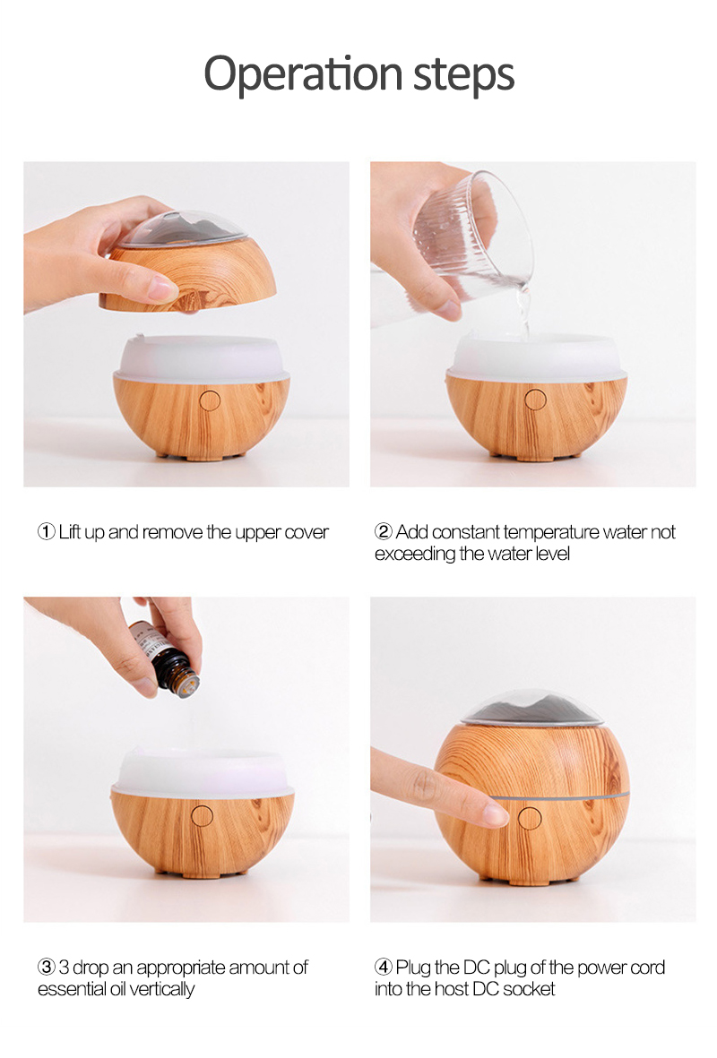 Mountain View Luchtbevochtiger Aromatherapie Machine Usb Mini Desktop Diffuser Houtnerf Led Licht Spuit Voor Home Office