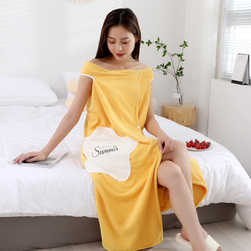Albornoz de Microfibra Suave para Mujer, Toalla, para la Ducha, Baño, para el Hogar, para Sauna: Yellow