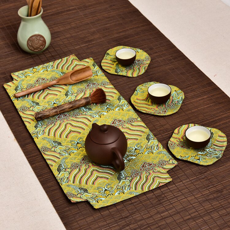 Chinese tea banquet tea tray mat tea mat small table flag fabric tea coaster dry brewing tea art retro tea towel 48X22cm: seawater-3