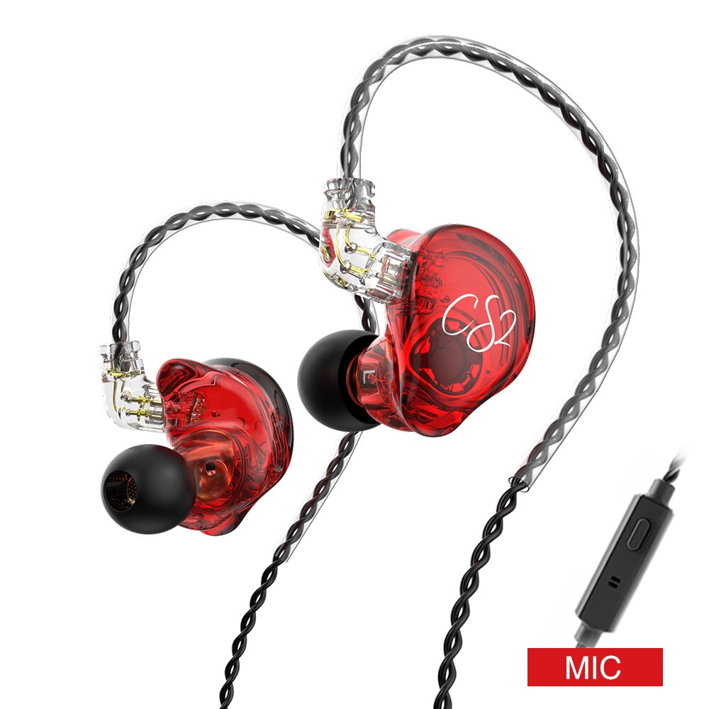 Trn - cs2 dynamic in-ear-kopfhörer, hifi-musik, sport-iem-ohrhörer, headset mit abnehmbarem kabel , 2- pin-kabel, trn-  mt1 v90 st1 cs1 edx pro: Rot mit mikrofon