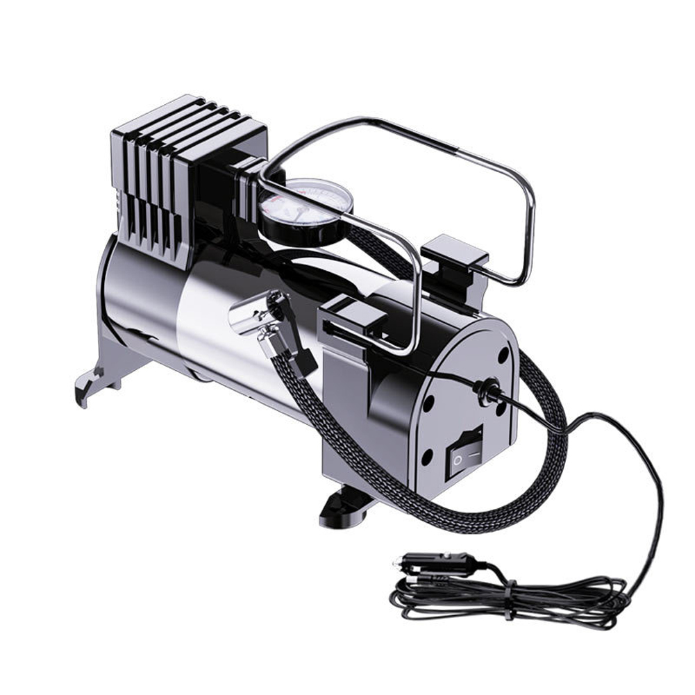 12V Portable Air Compressor with Pressure Gauge Car Tire Pump Cylinder Power System Mini Air Compressor Heavy Duty Tire Inflator: WHITE