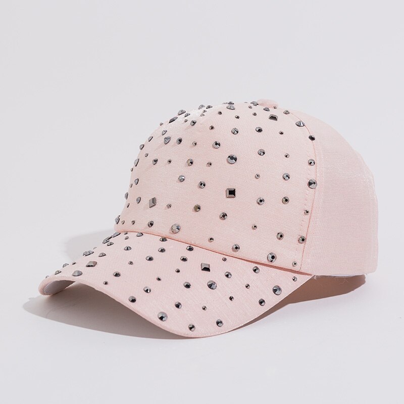 Kvinner & #39 ;s solid rosa baseballhatt med rhinestone cap jente sol hatter diamant jente skjønnhet casual caps snap tilbake gorras bein