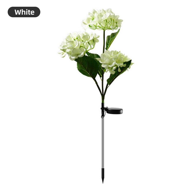 2022 Solar Hydrangea Stake Lights Waterproof Realistic LED Flowers Powered Outdoor In Ground Garden Lamp Lawn Patio Backyard: White Hydrangea / 2pc