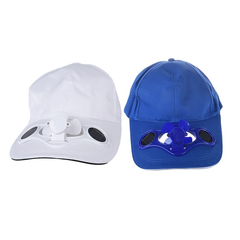 2 Stuks Zomer Outdoor Solar Sun Power Hat Cap Cooling Cool Fan Voor Golf Baseball Sport-Wit & Blauw