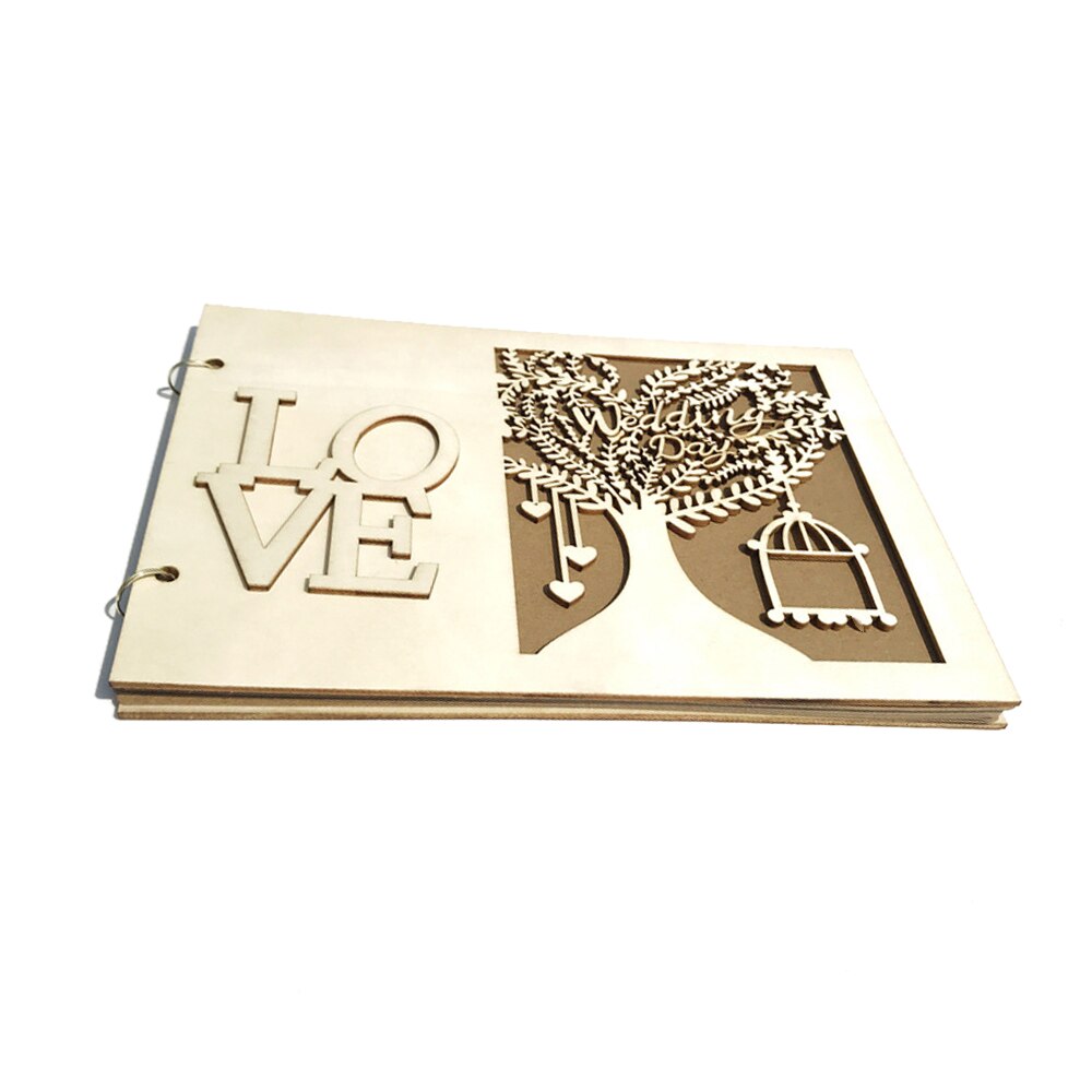 Wooden Decoration Signature Guest Books Handmade Mr & Mrs Love Wedding Guest Book Wooden DIY Signature Sign-in Book