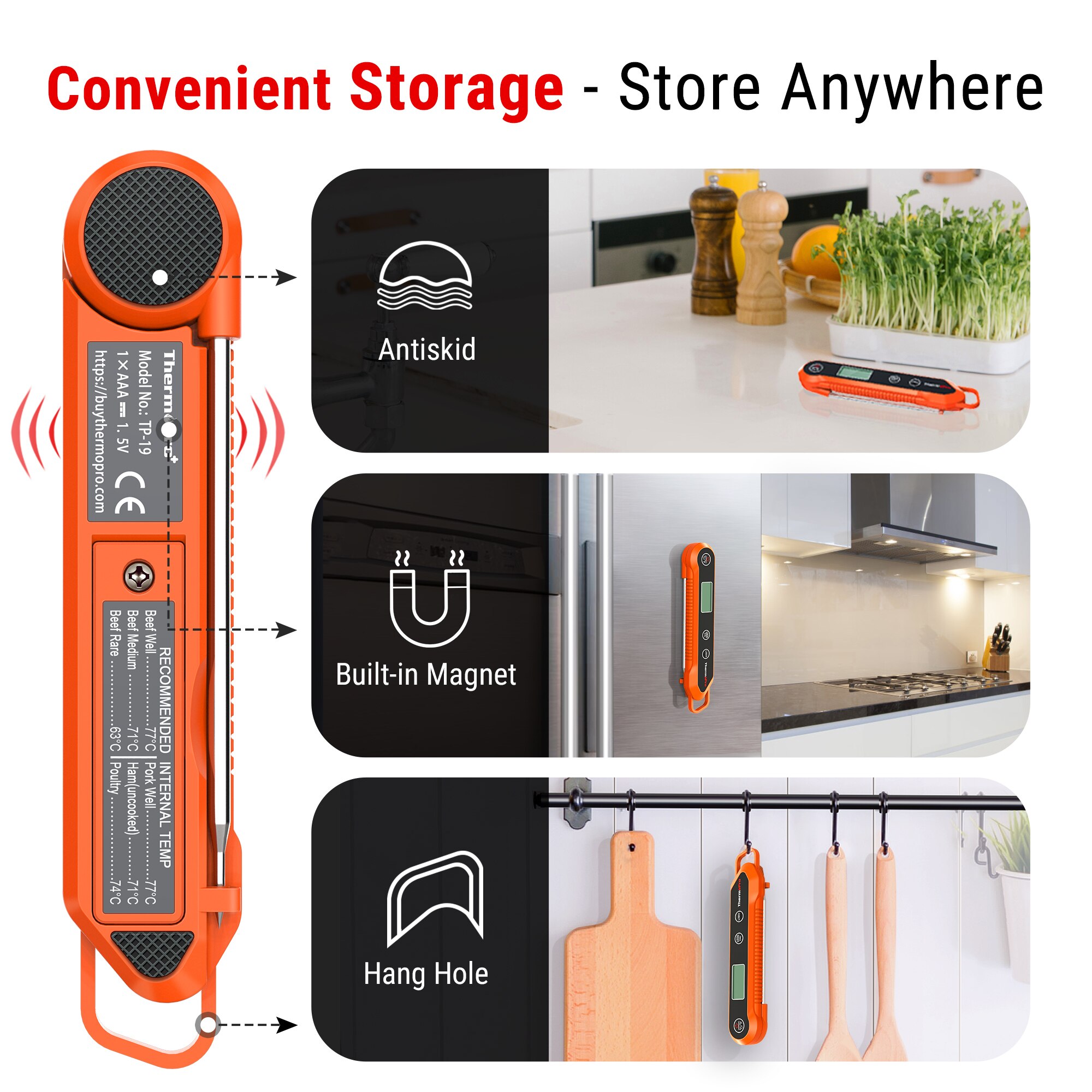 ThermoPro TP03H termometro digitale da cucina a lettura istantanea impermeabile con retroilluminazione con sonda lunga 10CM per termometro da forno per barbecue