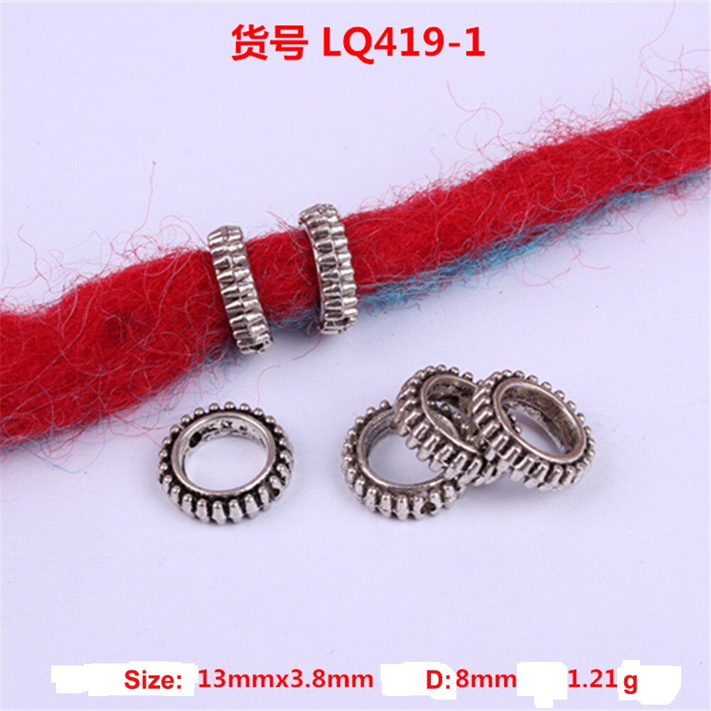 10Stck retro Silber Metall Haar flechten Furcht Dreadlock Bart Perlen Ringe Rohr ca 6mm Innen See Schmuck 15 stil: LQ419-1