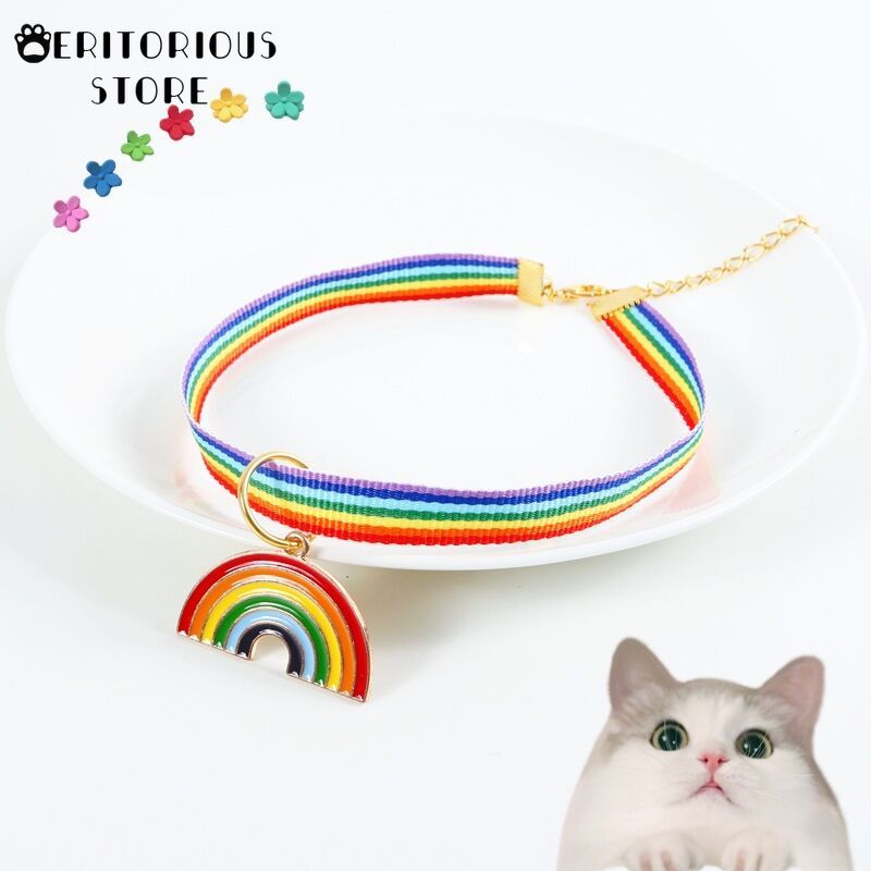 Arcobaleno ciondolo gatti collari fibbie in Nylon regolabili moda riflettente collare per animali domestici testa di gatto modello forniture per accessori