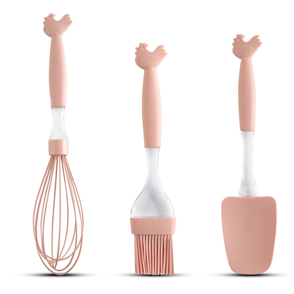3Pcs Pink Silicone Cooking Utensils Spatula Egg Whisk Kit High Temperature Proof Scraper Frying Cookeware: Default Title