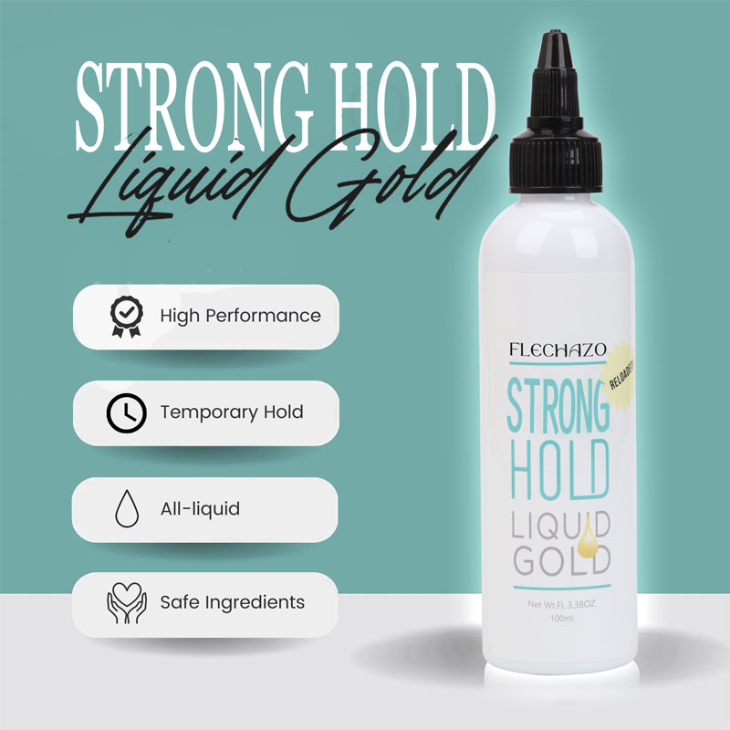 Flechazo Starker Halt, flüssiges Gold-Klebegel zur Sicherung von Lace-Front-Perücken, 100 ml, keine Rückstände, Spitzenschmelzkleber, Perücken tragen den täglichen Gebrauch