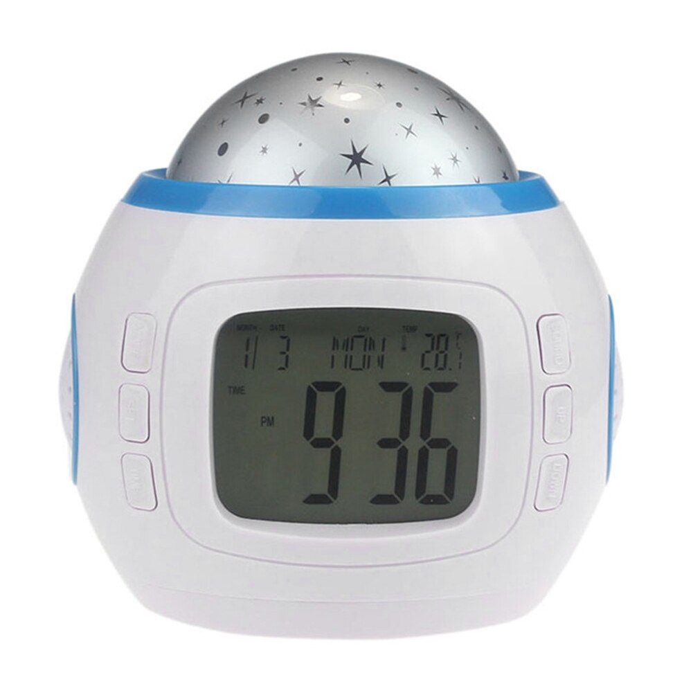 Music Starry Sky Star Projector Digital Alarm Clock Projection Night Light Color Changing Desk Clock Calendar Children