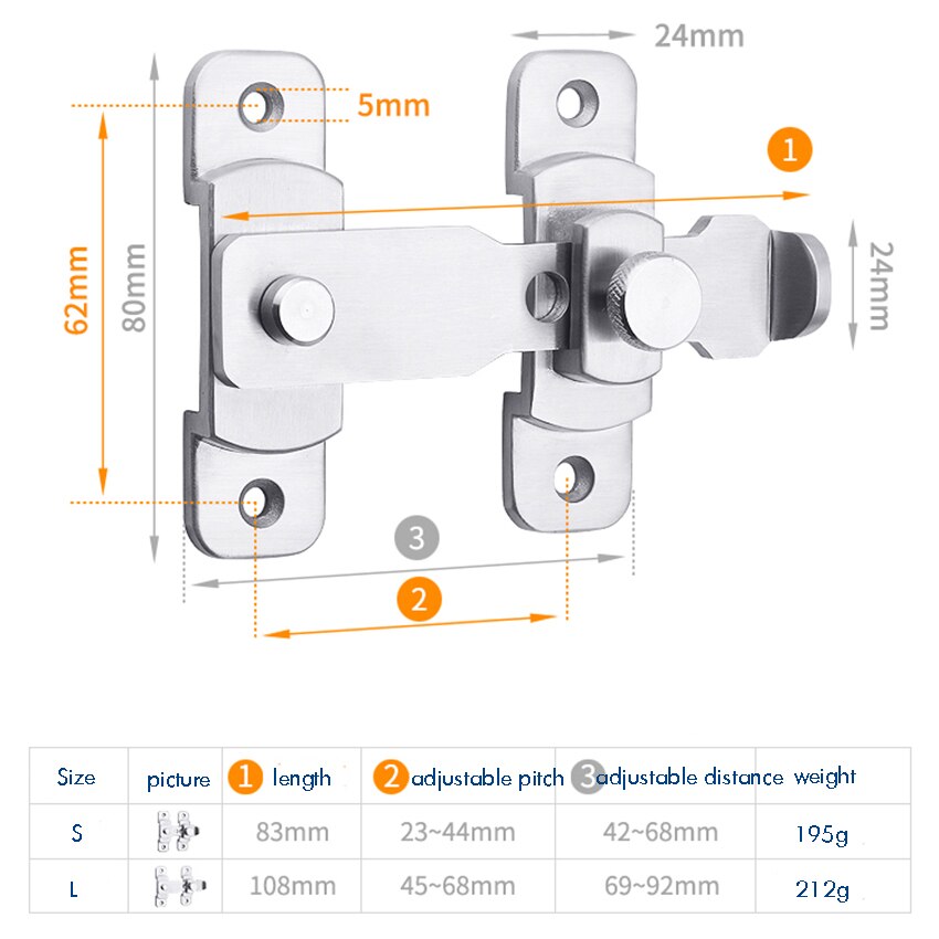 Flip Door Latch, 270 Degree Heavy Duty Stainless Steel Bar Gate Latches Safety Door Lock, Brushed Finish, Thickness 4mm S /L