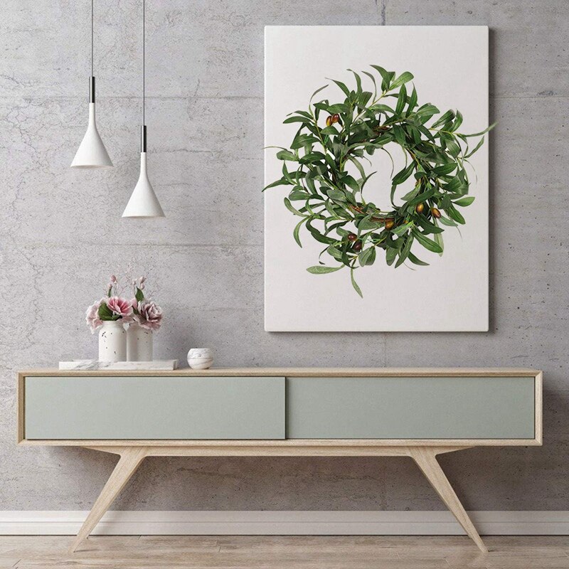 Olive Leaf Wreath Rustic Farmhouse, Faux Foliage Wreath, for Front Door, Welcome, Christmas, Outdoor, Indoor