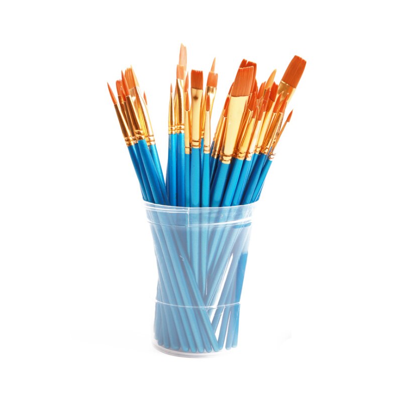 50 Stks/set Nylon Haar Olie Kwast Set Platte Borstel Acryl Diy Tekening Pen Voor Kunstenaars Schilders Beginners studenten
