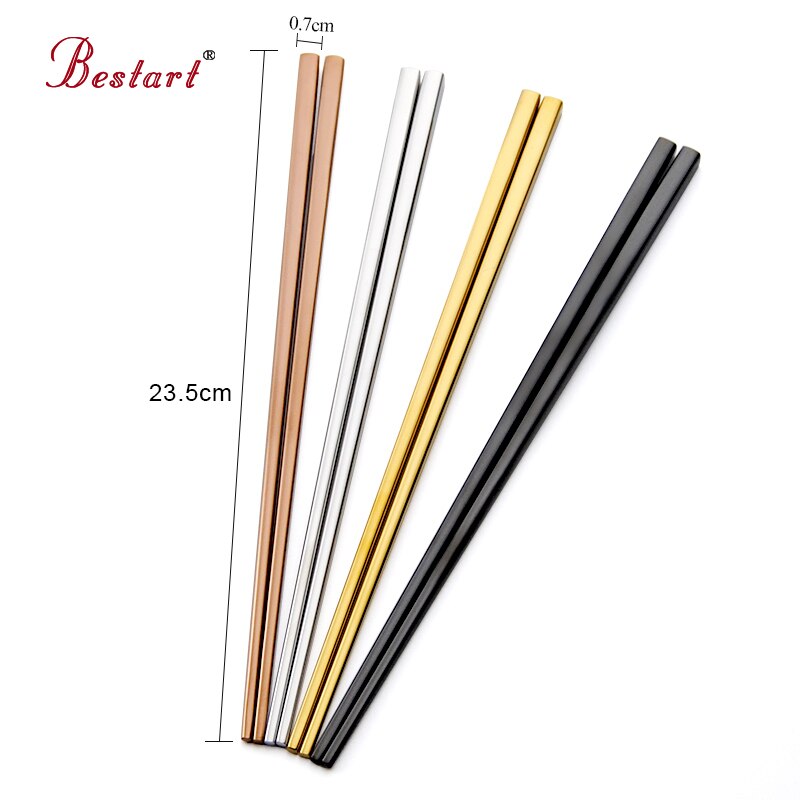 5 par återanvändbara japanska sushi ätpinnar roséguld fyrkantiga chop hashi pinnar rostfritt stål baguette chinoise ätpinnar set